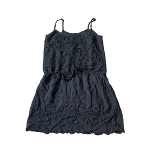 Vintage Lucky Brand Women's 100% Rayon Size XS Black Strapped Mini Dress Boho
